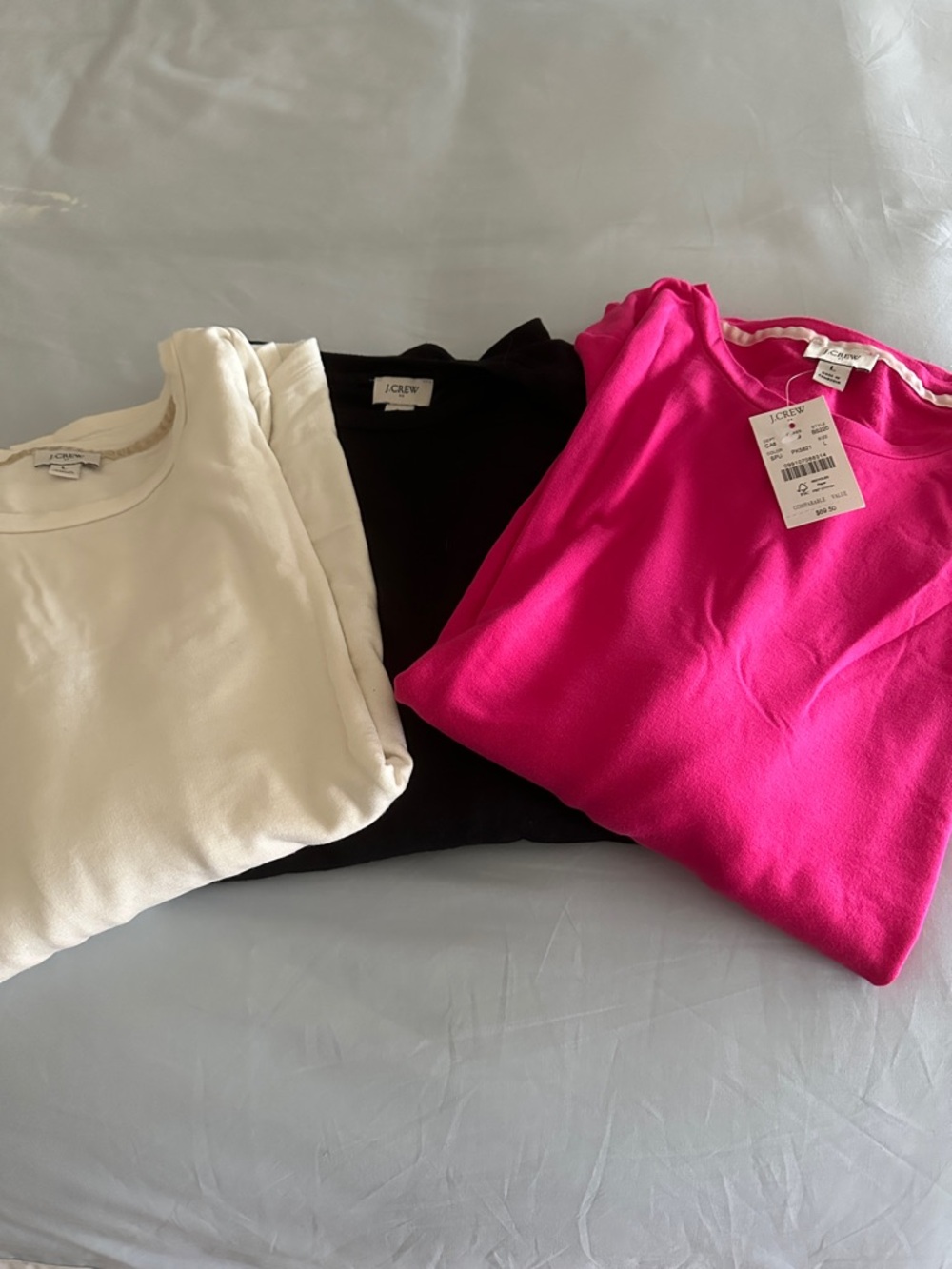 J. Crew Factory Long Sleeve Tees in White, Black & Hot Pink